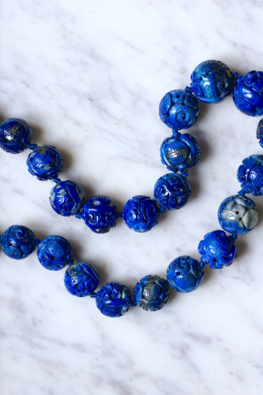 Carved lapis lazuli beads necklace - Penelope Gallery