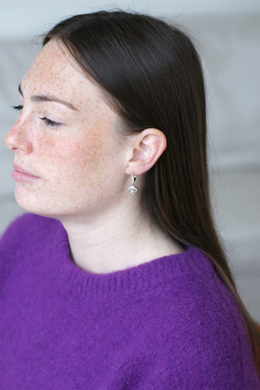 Boucles d'Oreilles Pendantes Art Deco Diamants - Galerie Pénélope