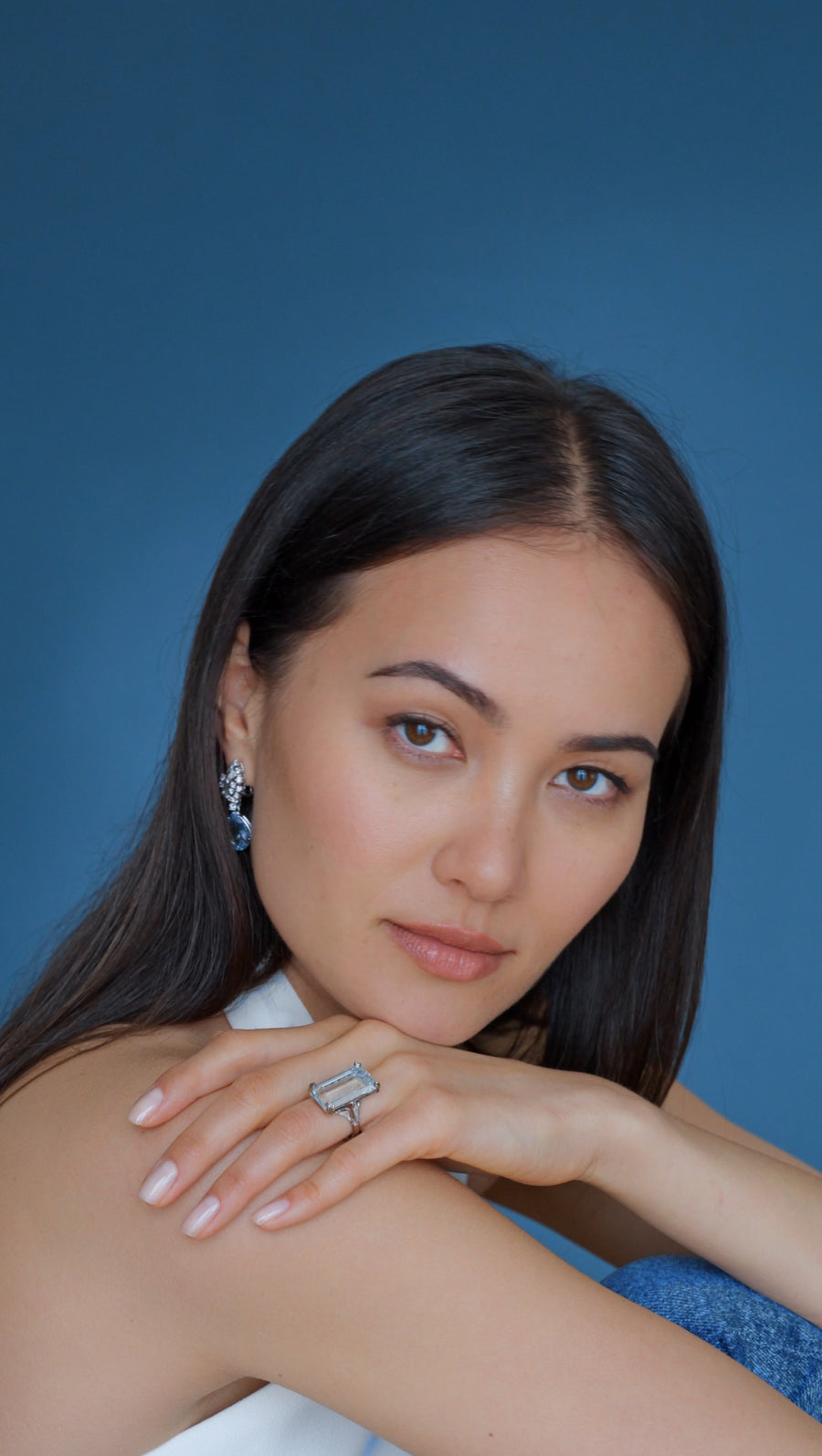 Boucles d'Oreilles Goutte Aigue Marine et Diamant - Galerie Pénélope