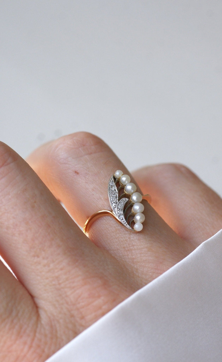 Bague Ancienne Muguet Perles et Diamants - Galerie Pénélope