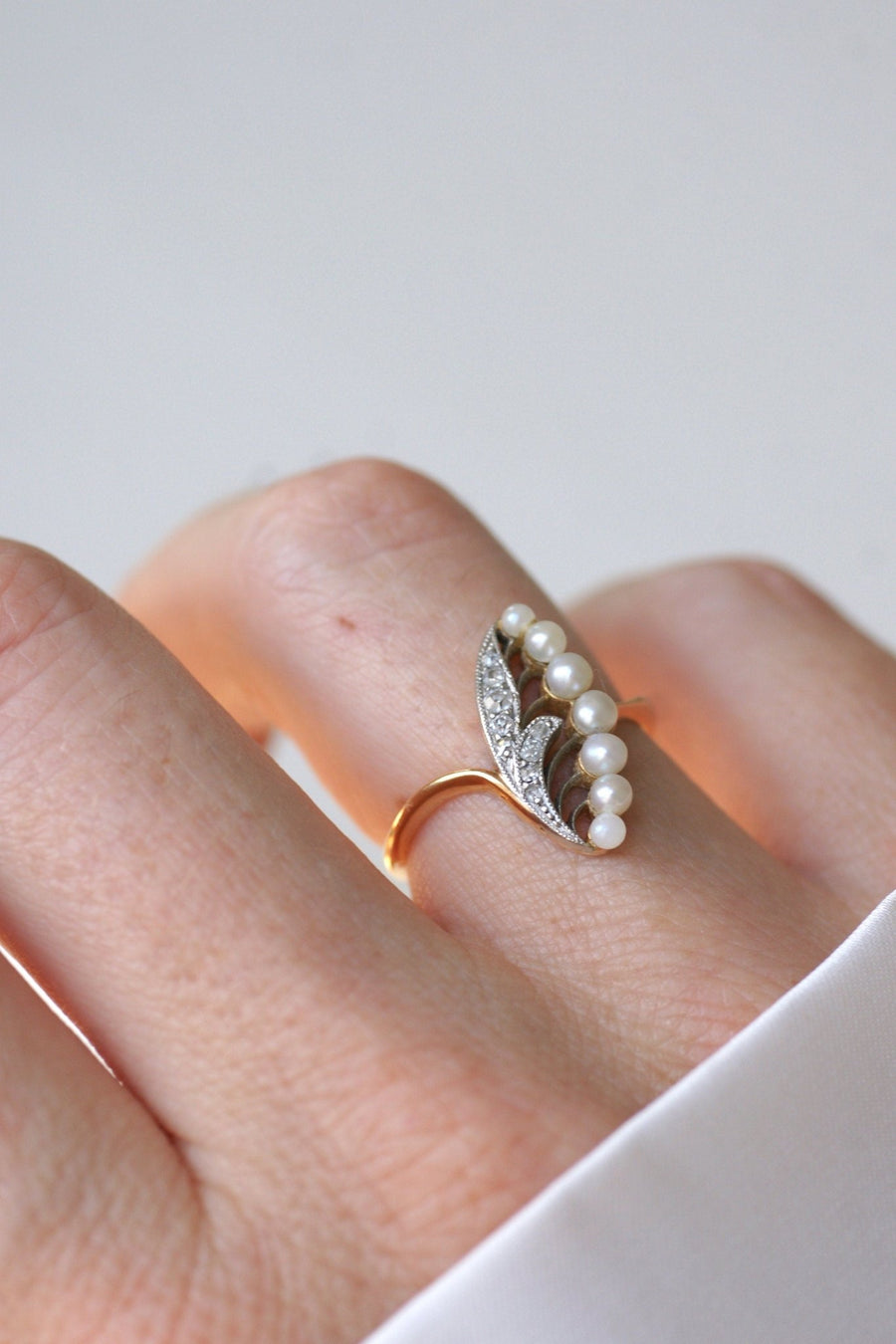 Bague Ancienne Muguet Perles et Diamants - Galerie Pénélope