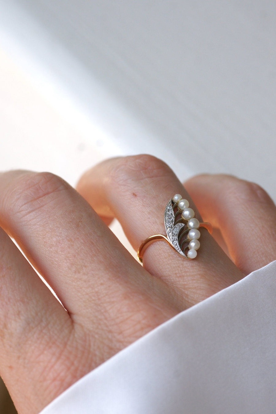 Bague Ancienne Muguet Perles et Diamants - Galerie Pénélope