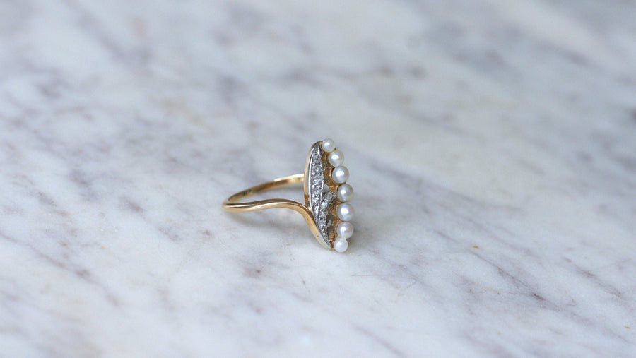 Bague Ancienne Muguet Perles et Diamants - Galerie Pénélope