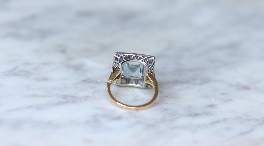 Bague Art Déco Aigue - Marine et Diamants - Galerie Pénélope