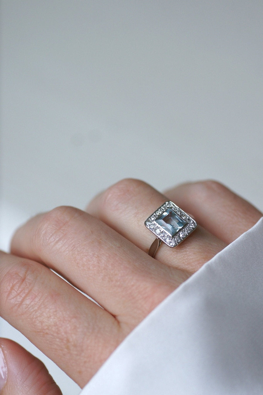 Bague Art Déco Aigue - Marine et Diamants - Galerie Pénélope