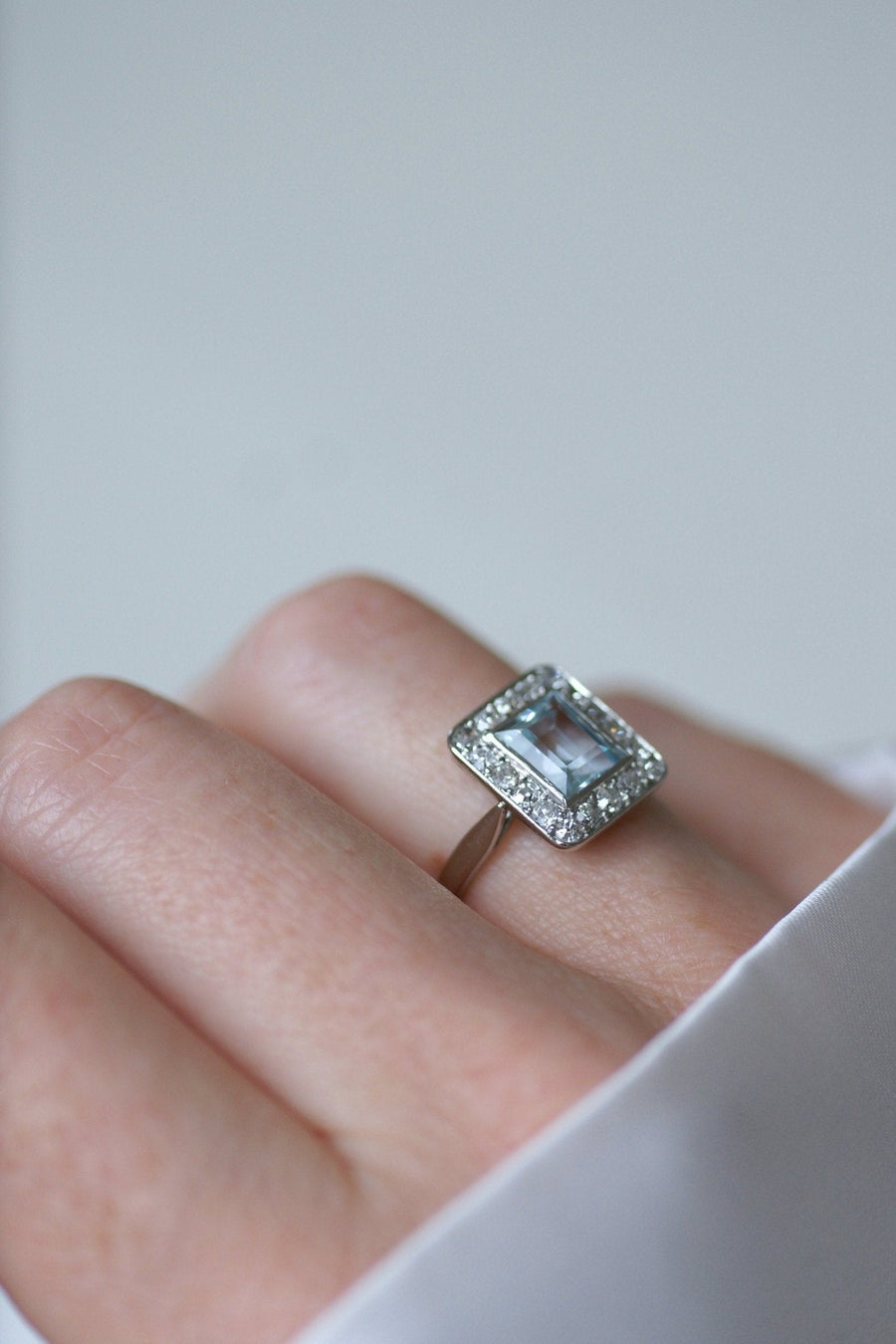 Bague Art Déco Aigue - Marine et Diamants - Galerie Pénélope