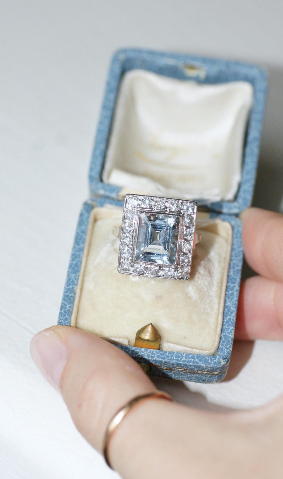 Bague Art Déco Aigue - Marine et Diamants - Galerie Pénélope