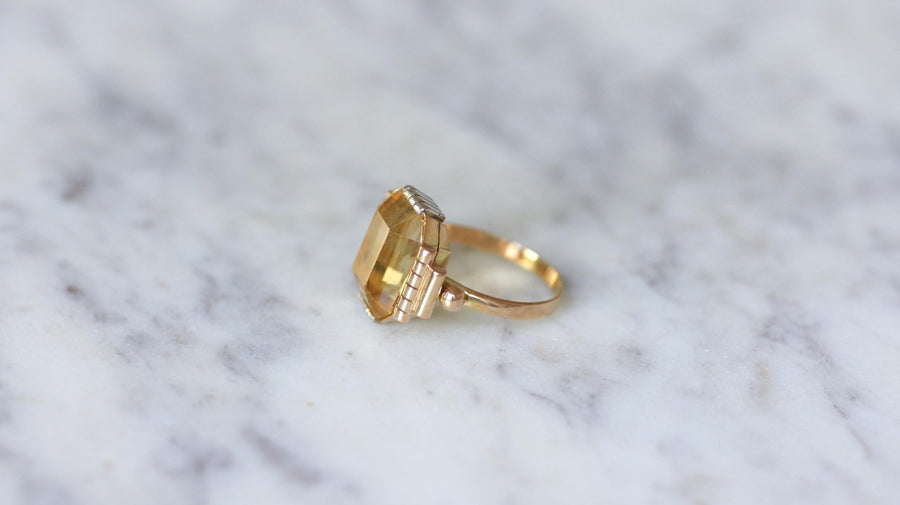 Bague Art Déco Citrine sur Or Jaune et Blanc - Galerie Pénélope