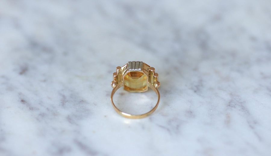 Bague Art Déco Citrine sur Or Jaune et Blanc - Galerie Pénélope