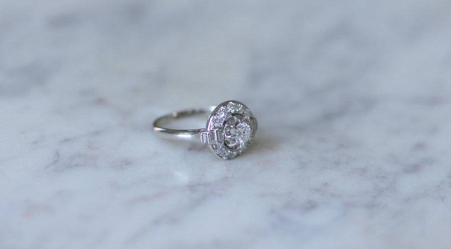 Bague Art Deco Diamant Baguette sur Platine - Galerie Pénélope