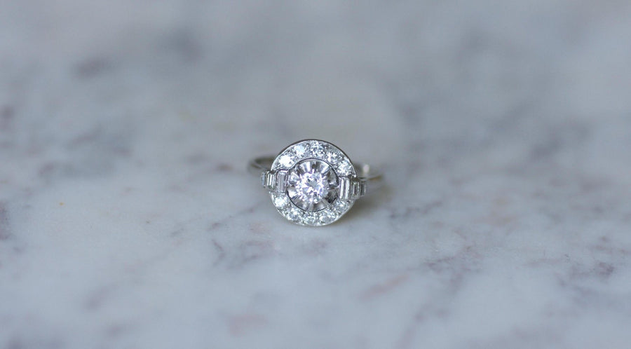 Bague Art Deco Diamant Baguette sur Platine - Galerie Pénélope