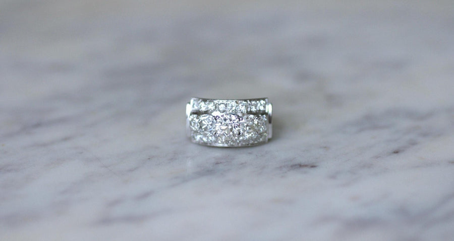 Bague Art Déco Diamants 3.65 Cts sur Or et Platine - Galerie Pénélope