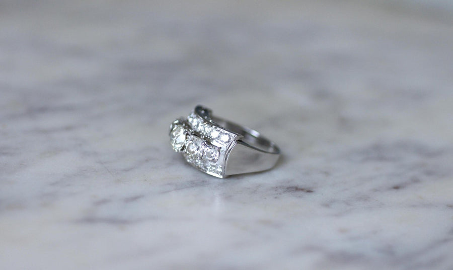 Bague Art Déco Diamants 3.65 Cts sur Or et Platine - Galerie Pénélope