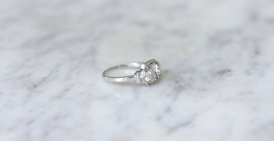 Bague Art Deco diamants en or blanc et platine - Galerie Pénélope