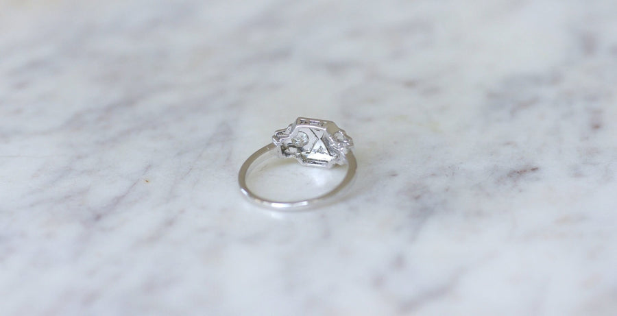 Bague Art Deco diamants en or blanc et platine - Galerie Pénélope