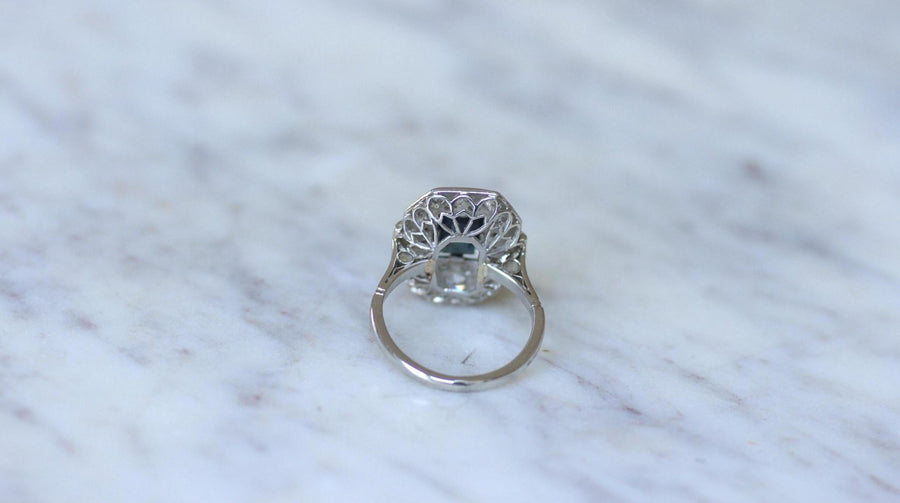 Bague Art Déco Diamants et Saphir Rectangulaire - Galerie Pénélope