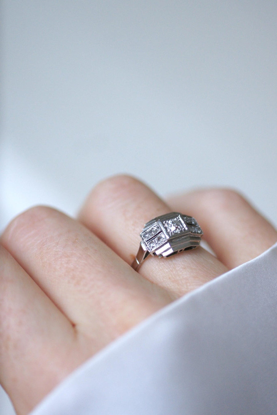 Bague Art Deco Diamants Or Blanc et Platine - Galerie Pénélope