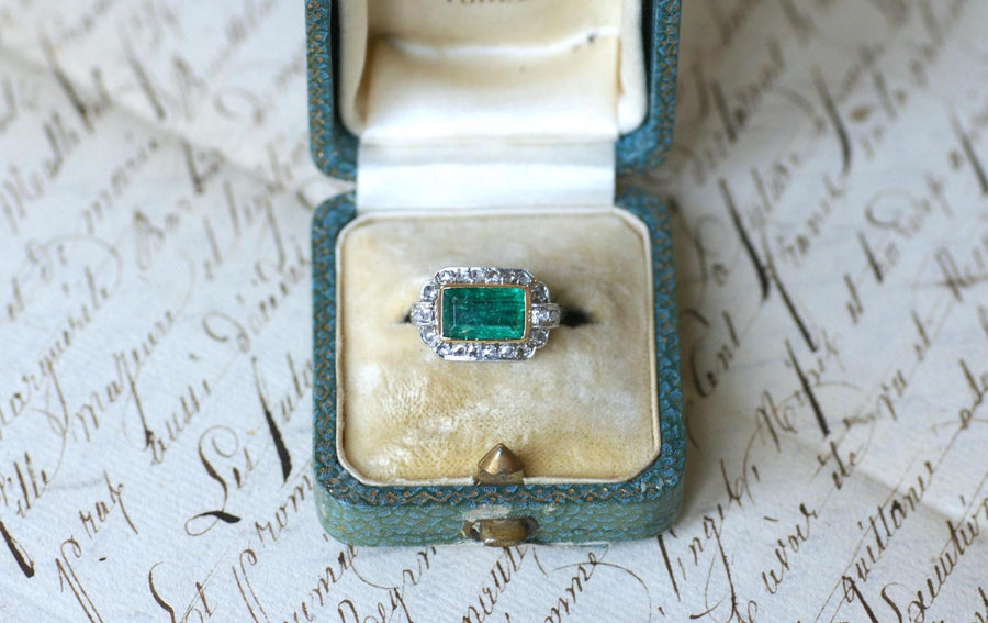 Bague Art déco Emeraude Colombienne 1.70 Cts et diamants - Galerie Pénélope