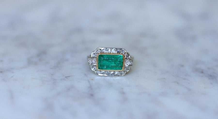 Bague Art déco Emeraude Colombienne 1.70 Cts et diamants - Galerie Pénélope