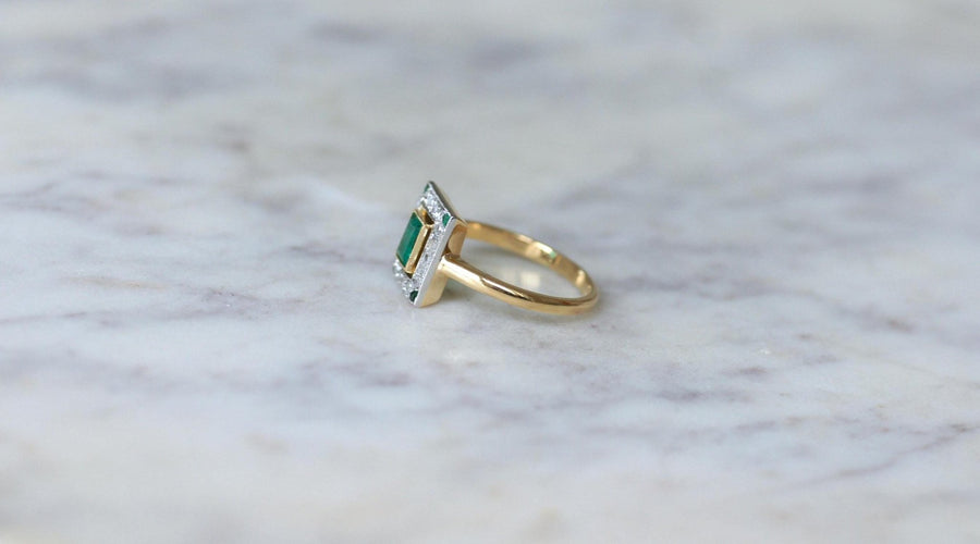 Bague Art Déco Emeraude et diamants - Galerie Pénélope