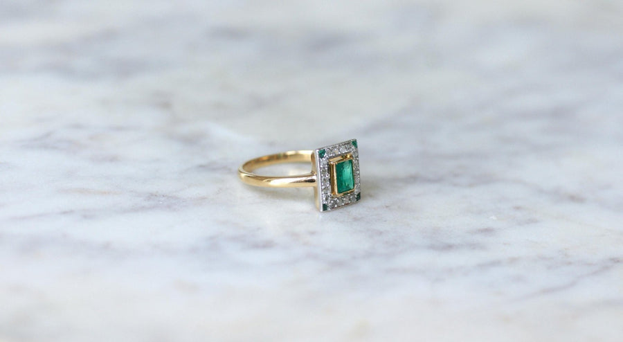 Bague Art Déco Emeraude et diamants - Galerie Pénélope