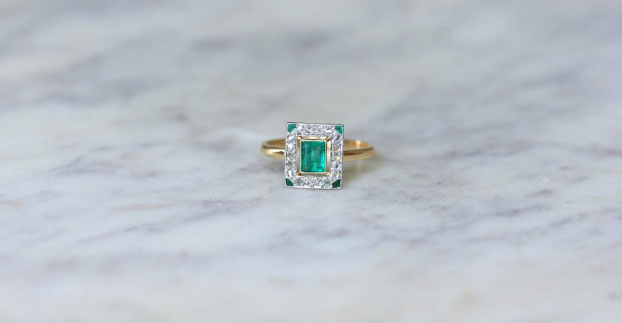 Bague Art Déco Emeraude et diamants - Galerie Pénélope