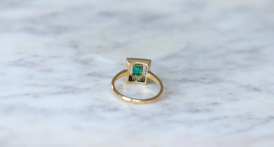 Bague Art Déco Emeraude et diamants - Galerie Pénélope