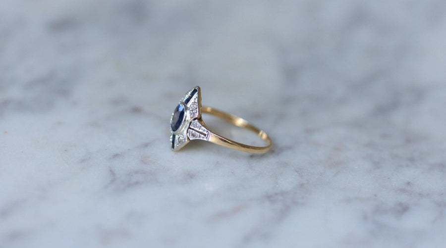 Bague Art Déco Marquise Saphirs et Diamants - Galerie Pénélope