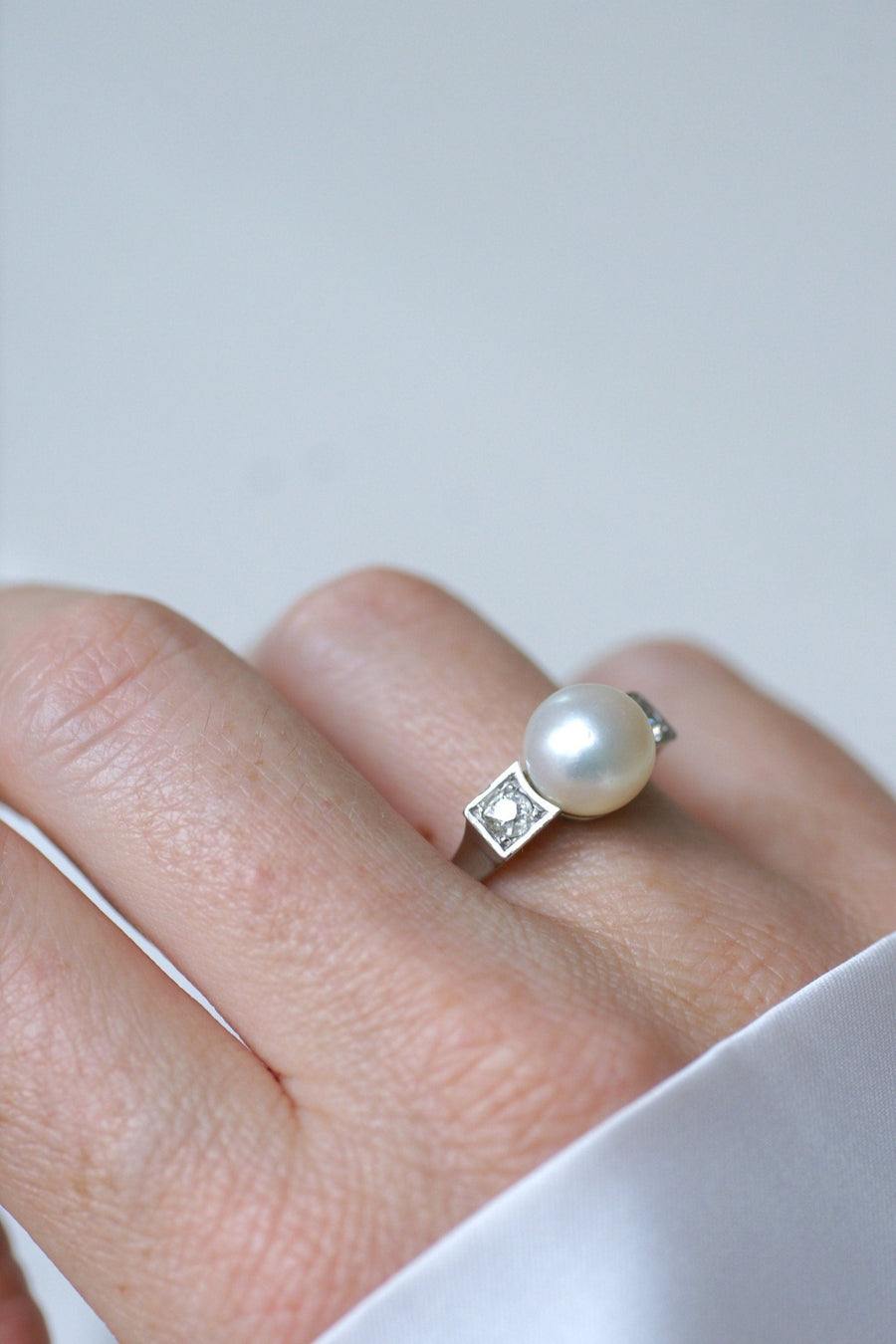 Bague Art Déco Perle et Diamants - Galerie Pénélope