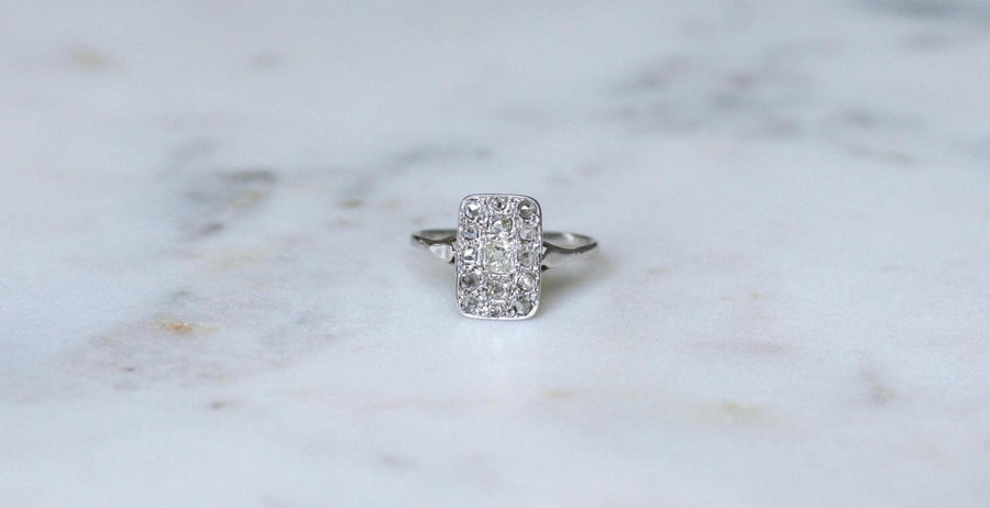 Bague Art Deco Rectangulaire Diamants sur Or Blanc - Galerie Pénélope
