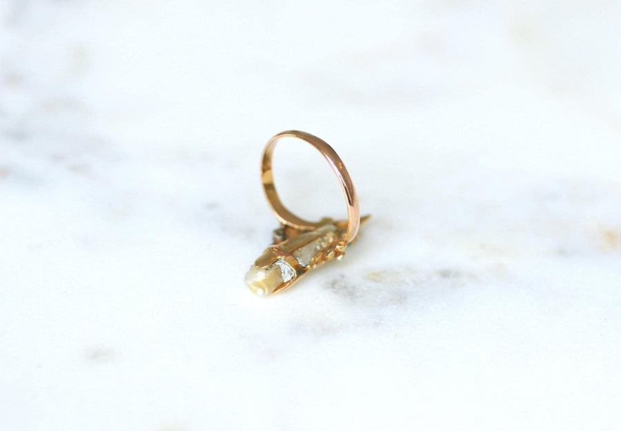 Bague Art Nouveau Perle Fine Baroque Emeraude et Diamants - Galerie Pénélope