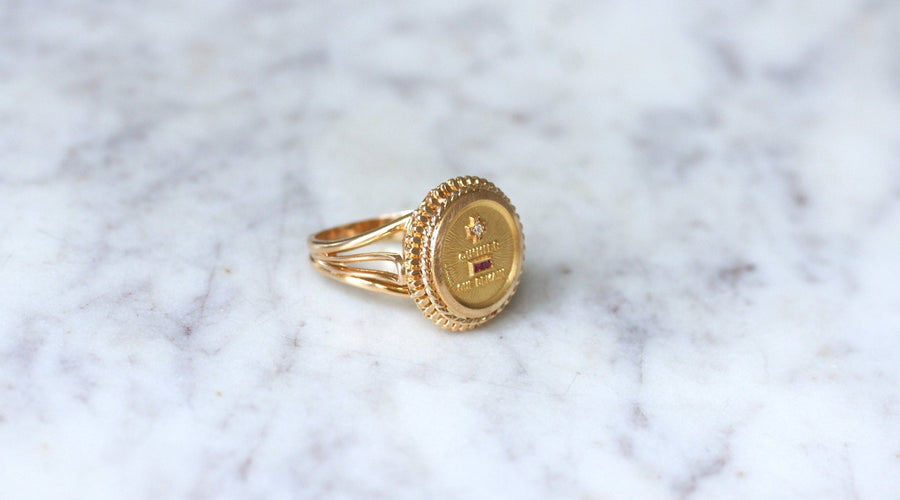 Bague Augis Vintage Or Jaune et Diamant T54 - Galerie Pénélope