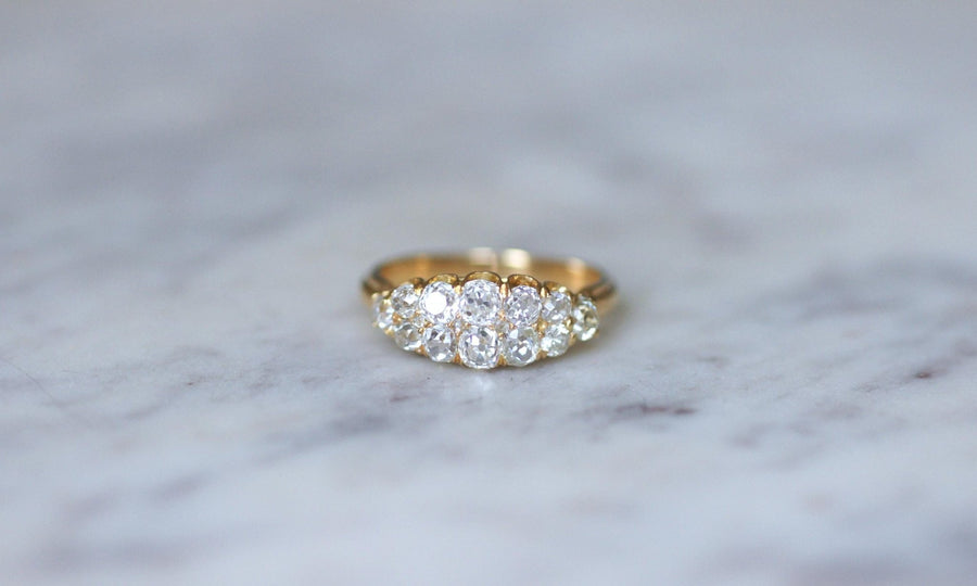 Bague Bandeau Double Ligne Diamants Taille Ancienne - Galerie Pénélope