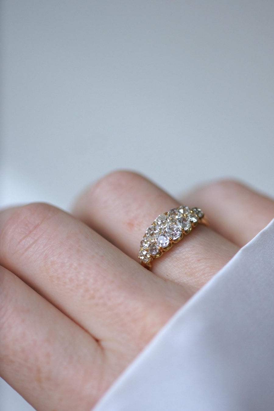 Bague Bandeau Double Ligne Diamants Taille Ancienne - Galerie Pénélope