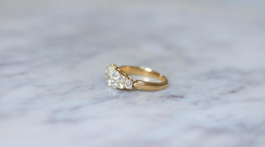 Bague Bandeau Double Ligne Diamants Taille Ancienne - Galerie Pénélope