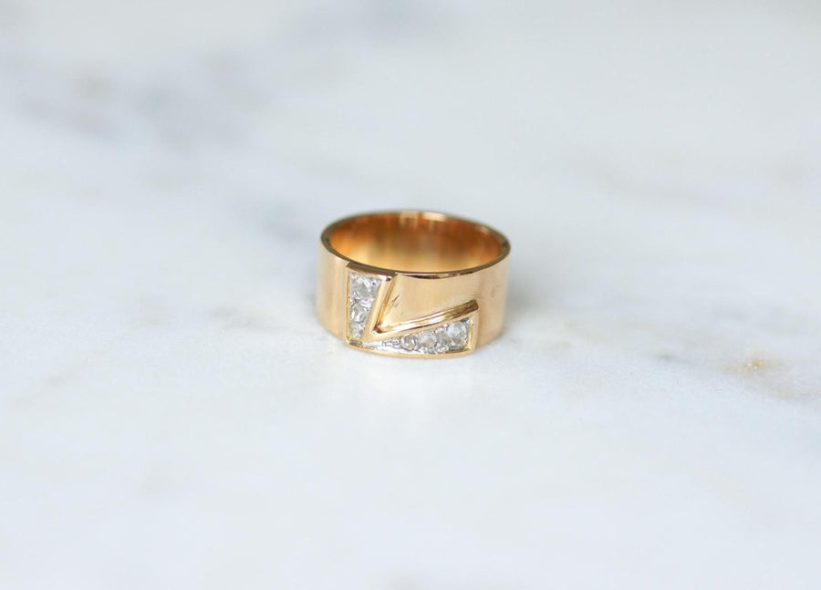 Bague Bandeau Lettre Initiale L Diamants sur Or rose - Galerie Pénélope