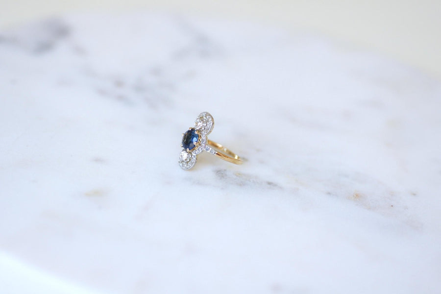 Bague Belle Epoque Saphir 1,18 Cts et Diamants - Galerie Pénélope