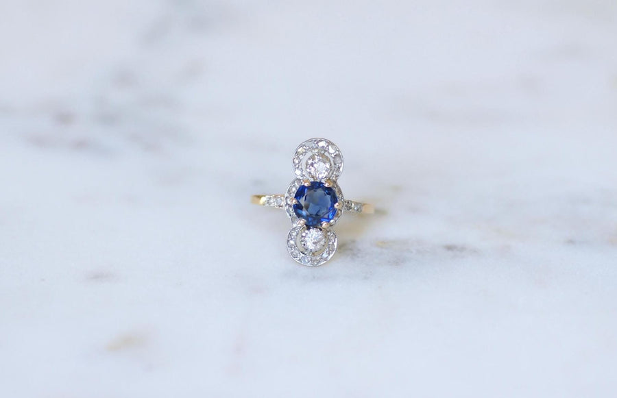Bague Belle Epoque Saphir 1,18 Cts et Diamants - Galerie Pénélope