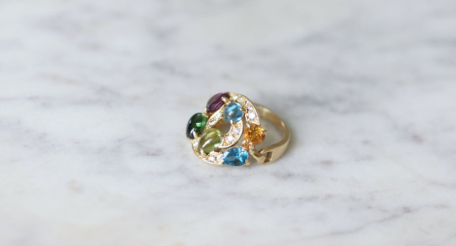 Bague Bvlgari Astrale or jaune, pierres fines et diamants - Galerie Pénélope