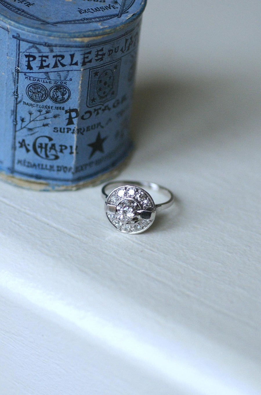 Bague Cible Art Deco Diamant Or Blanc et Platine - Galerie Pénélope