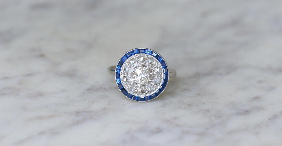 Bague Cible Art Deco Saphirs et Diamants - Galerie Pénélope