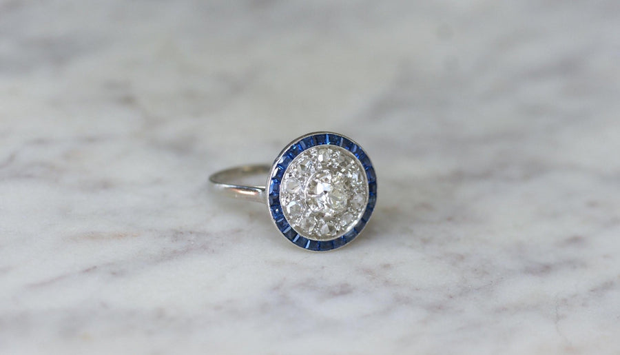 Bague Cible Art Deco Saphirs et Diamants - Galerie Pénélope