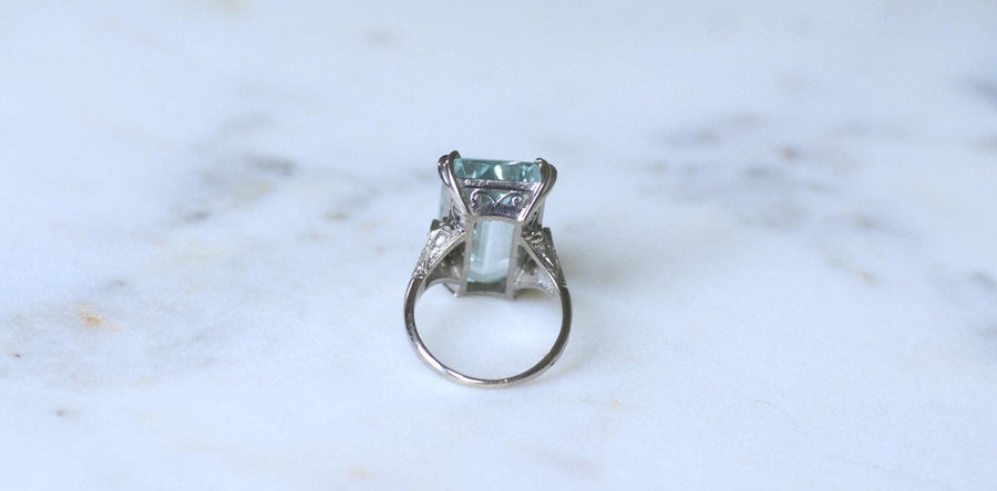 Bague Cocktail Art Déco Aigue Marine & Diamants - Galerie Pénélope