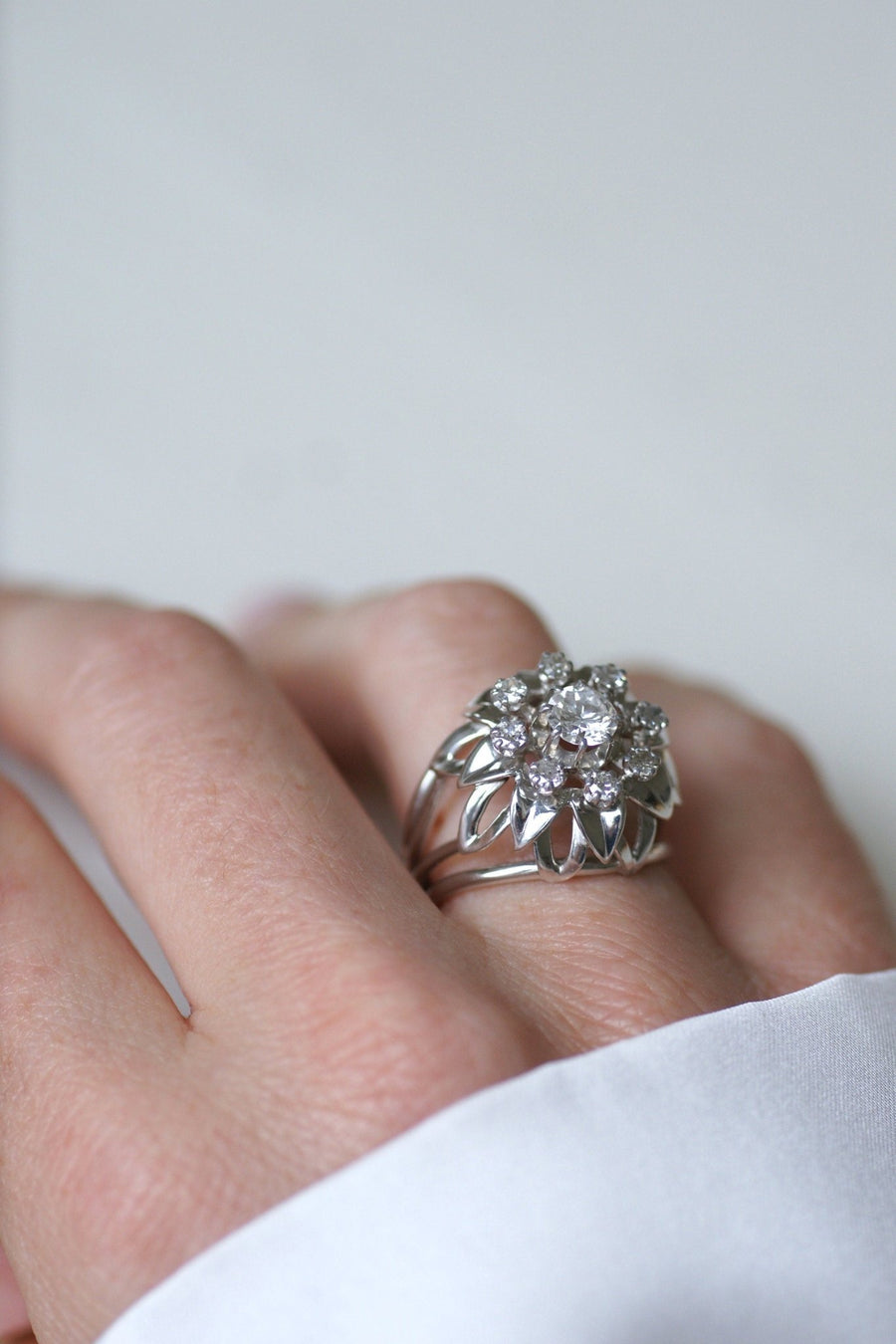 Bague Cocktail Diamants Or Blanc et Platine - Galerie Pénélope