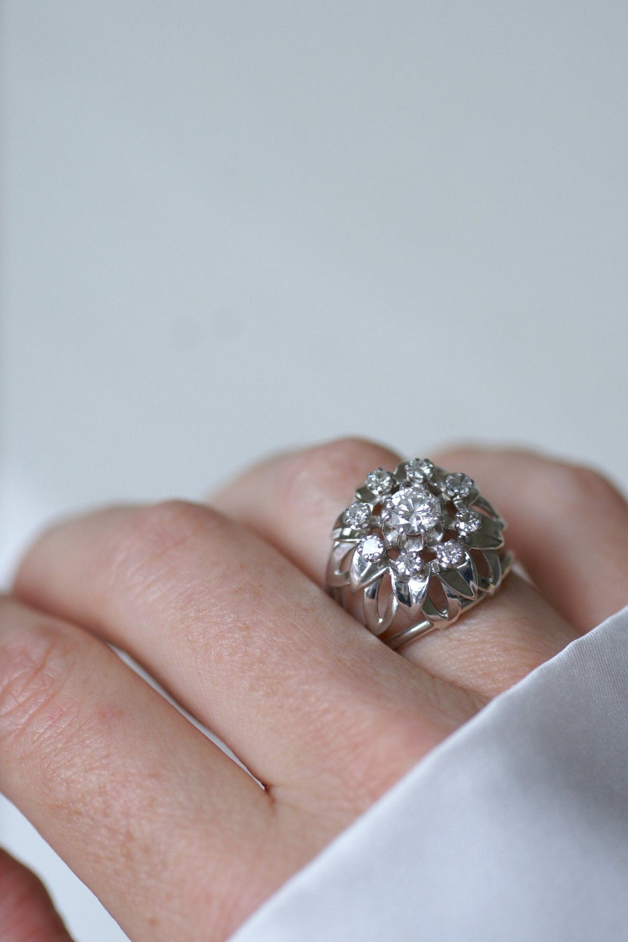 Bague Cocktail Diamants Or Blanc et Platine - Galerie Pénélope