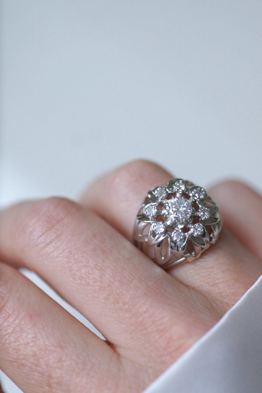 Bague Cocktail Diamants Or Blanc et Platine - Galerie Pénélope