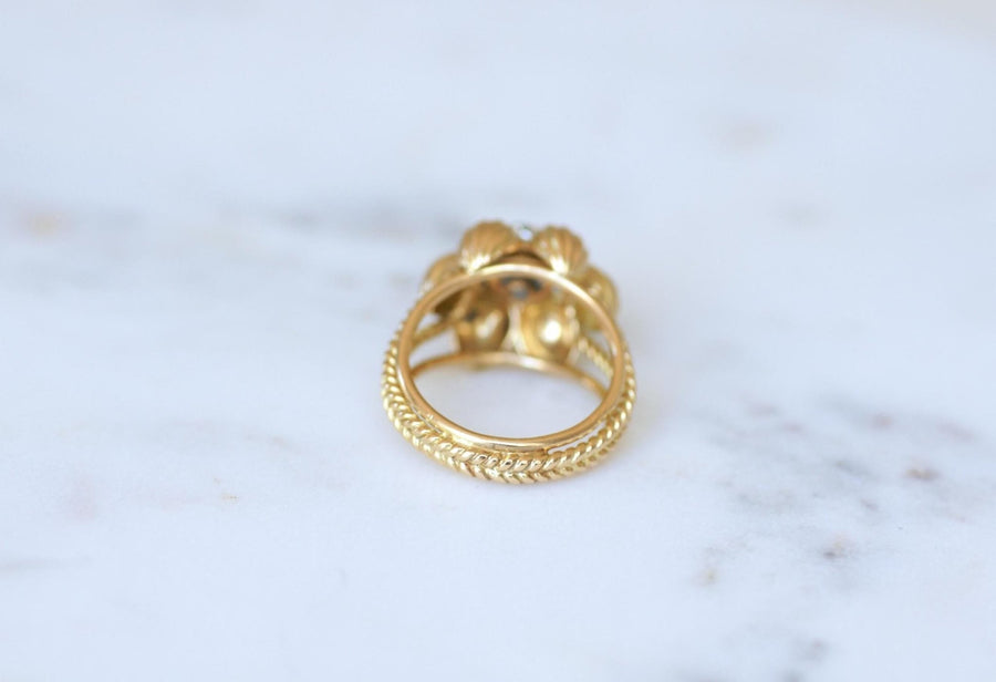 Bague Cocktail Fleur Péridot Diamants Or Jaune - Galerie Pénélope