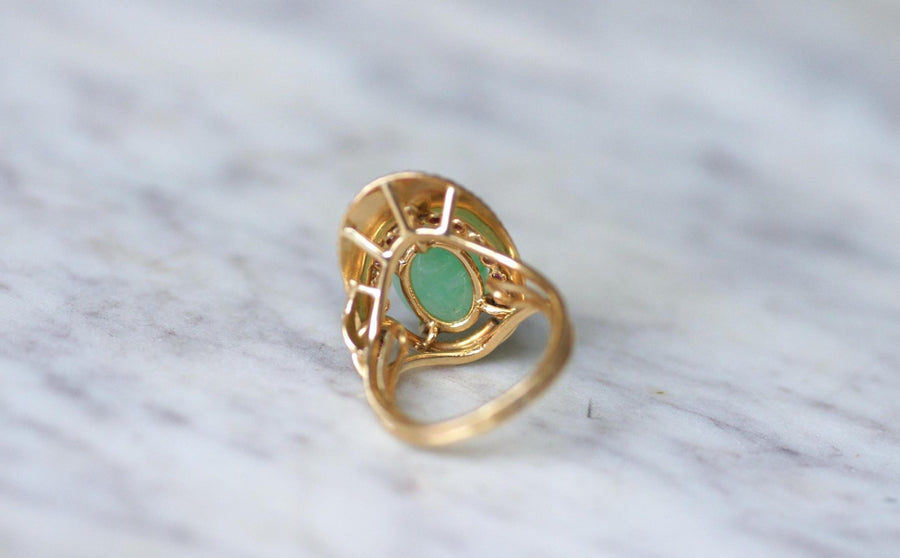 Bague Cocktail Jade et Rubis sur Or Jaune - Galerie Pénélope