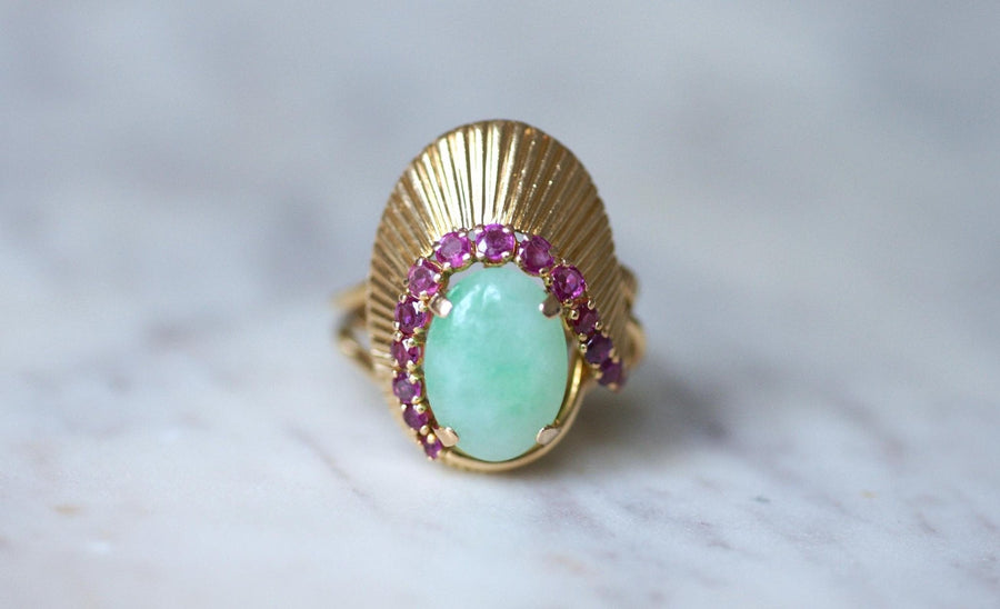 Bague Cocktail Jade et Rubis sur Or Jaune - Galerie Pénélope