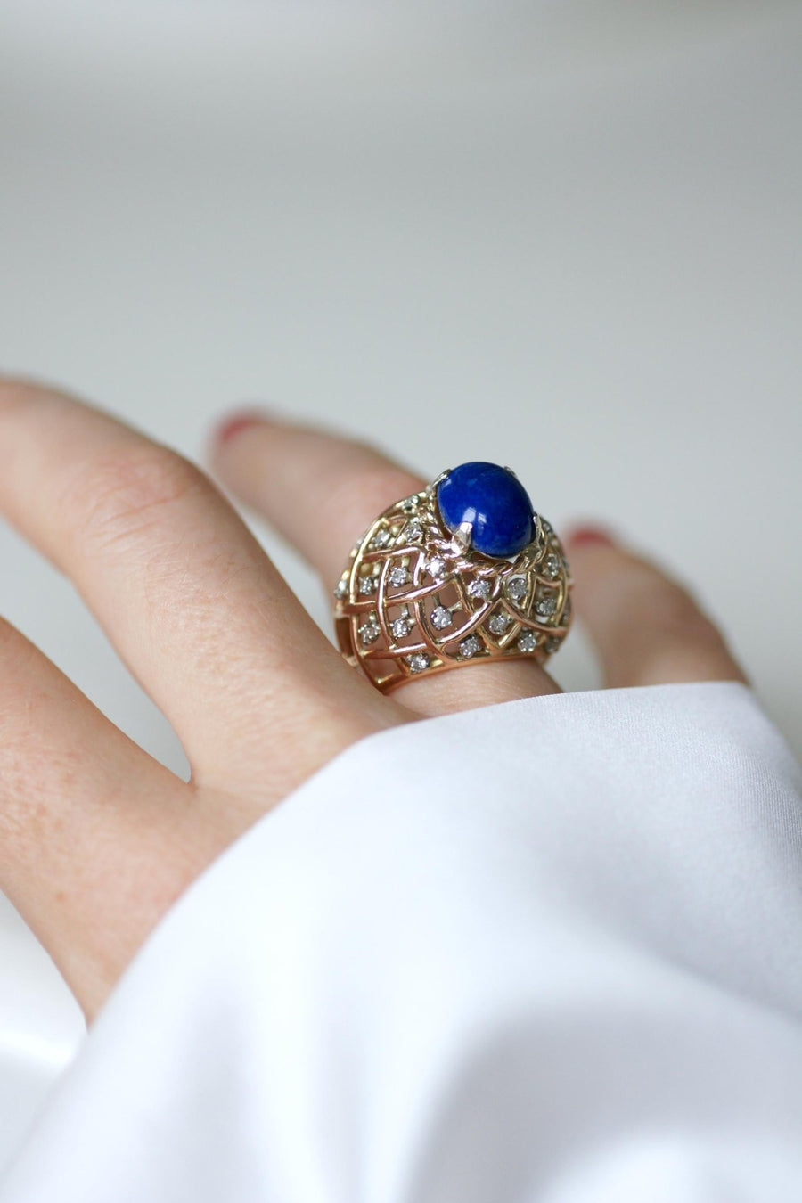 Bague Cocktail Lapis Lazuli et Diamants Or Jaune - Galerie Pénélope